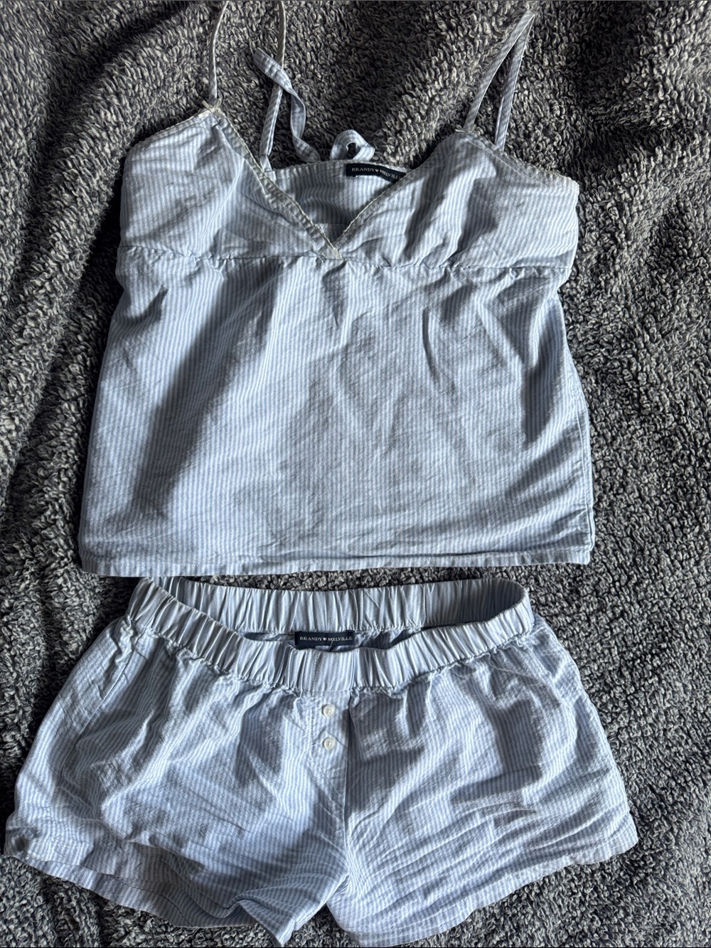 BRANDY MELVILLE Light Blue Striped Women’s Cami & Short Set